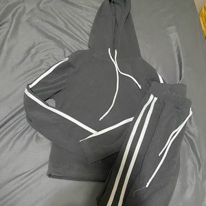 Grey and White leggings set with hood